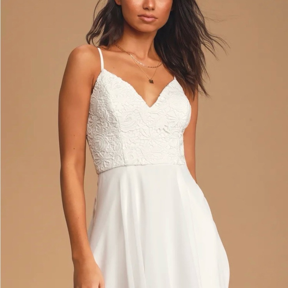 Lulu’s white lace mini dress